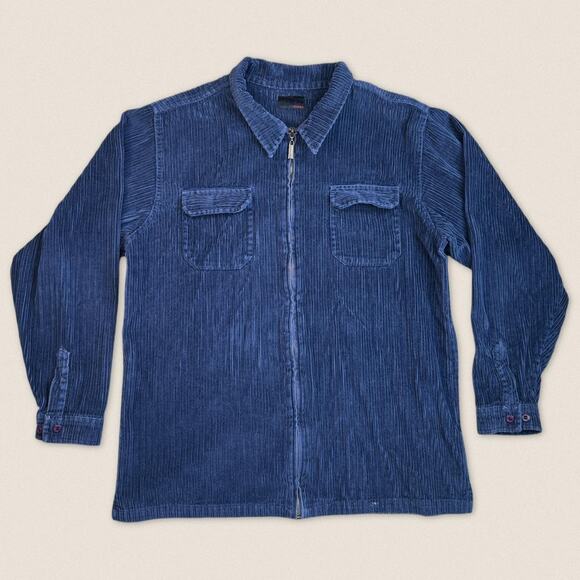 Piping Hot Other - Vintage Blue Corduroy Zip Shirt‎ Size Large
